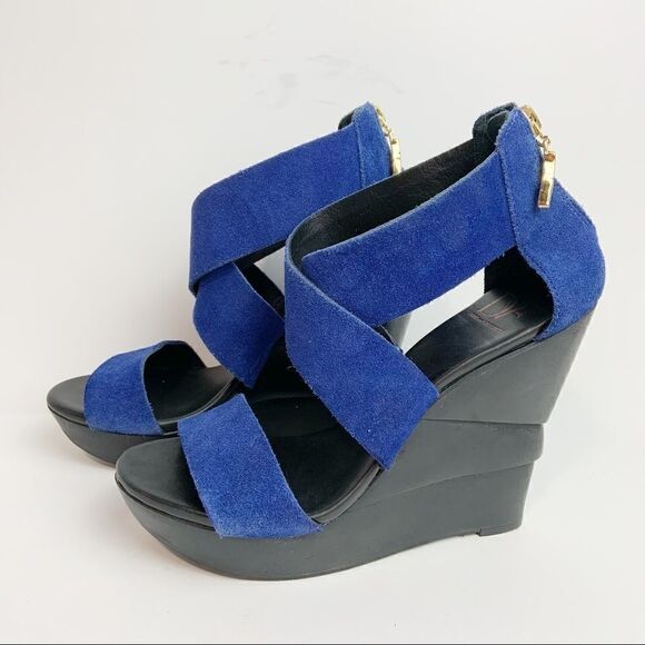 DVF Opal Leather & Wood Platform Wedge Sz 8 - Picture 1 of 8